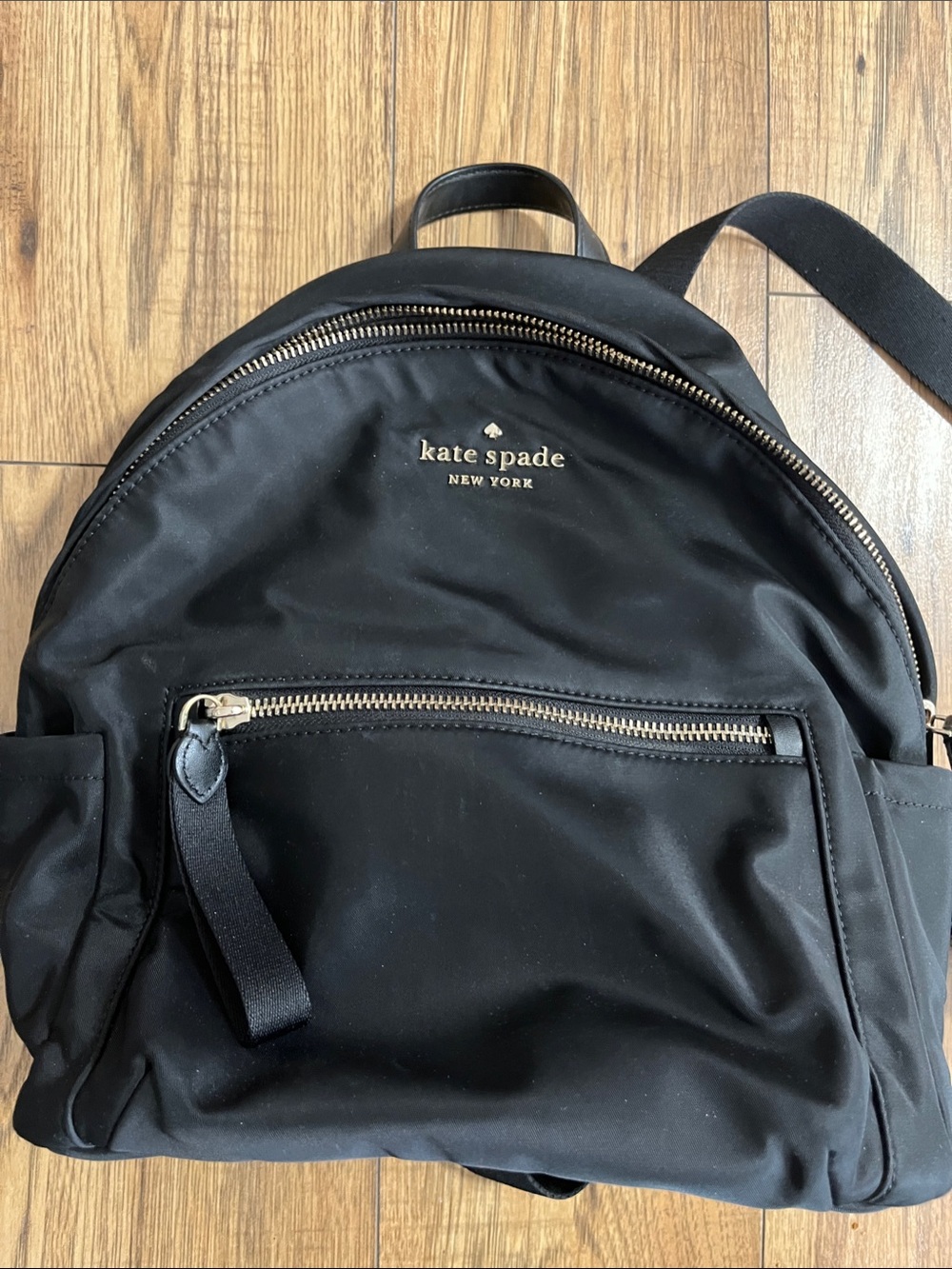 kate spade black nylon backpack with gold-tone logo